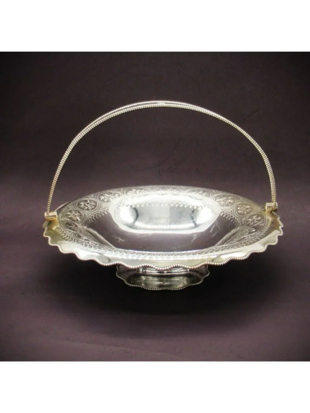 Antique Sheffield Silverplate Etched Pedestal Basket Beaded Waterfall Rim Martin